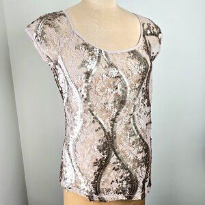 Dept Blush Sequin Short Sleeve Top Small NWOT